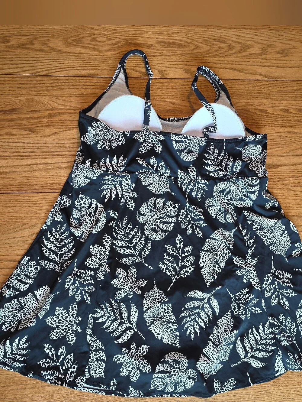 Swim Solutions Spotted Leaves Empire Waist Tummy Control Swimdress Size 24w - Picture 2 of 11